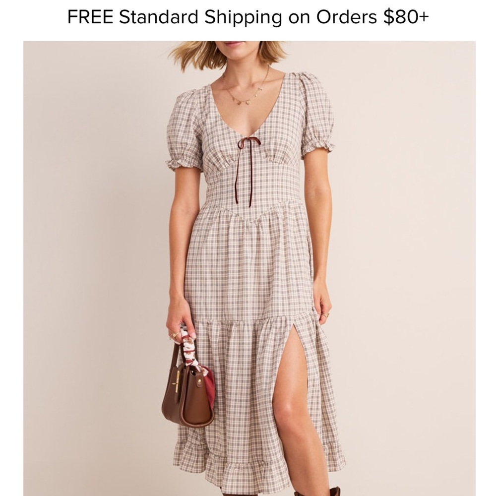 Francesca's Collections Beige Plaid High Low Dress